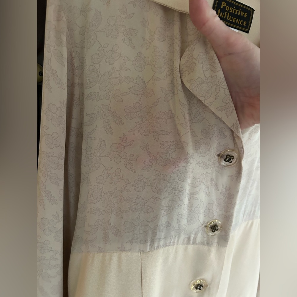 VINTAGE 90S POSITIVE INFLUENCE Floral Block Cream Duster Jacket Artsy | Size 12 - Picture 7 of 13